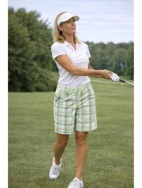 Izod Womens Golf Shorts Green Plaid Cool FX Stretch Lightweight Performance Sz 6